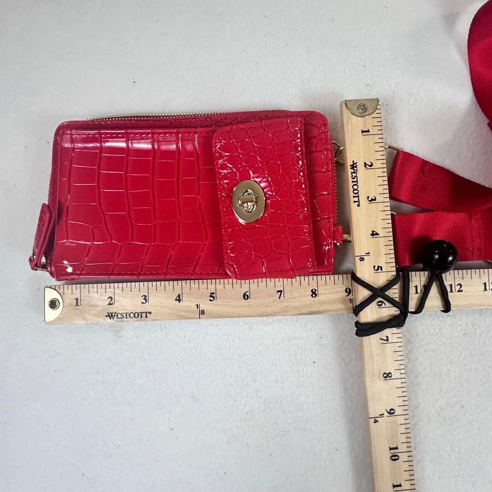 Joy Susan Red Crocodile Embossed Crossbody Wallet Phone Bag Gold Hardware - Picture 8 of 10